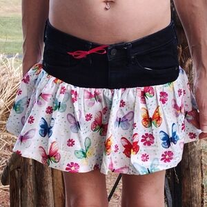 Mossimo Supply Co. Denim Upcycled Handmade Midi Skort With Butterfly Print